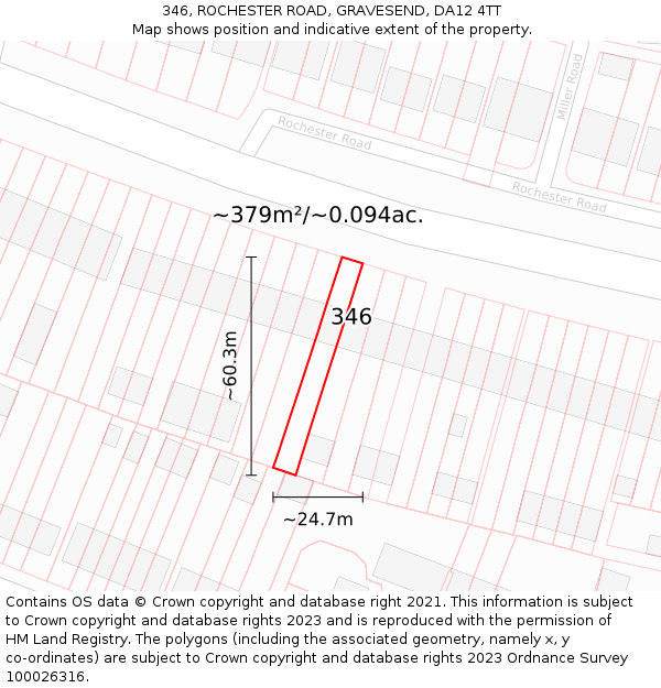 346, ROCHESTER ROAD, GRAVESEND, DA12 4TT: Plot and title map