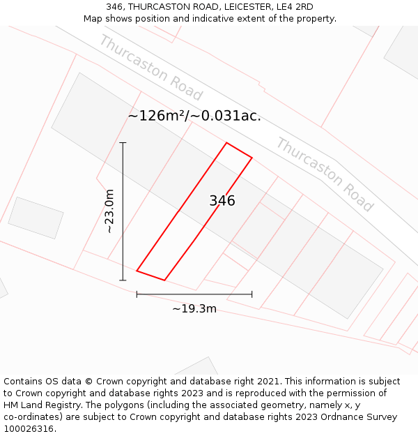 346, THURCASTON ROAD, LEICESTER, LE4 2RD: Plot and title map