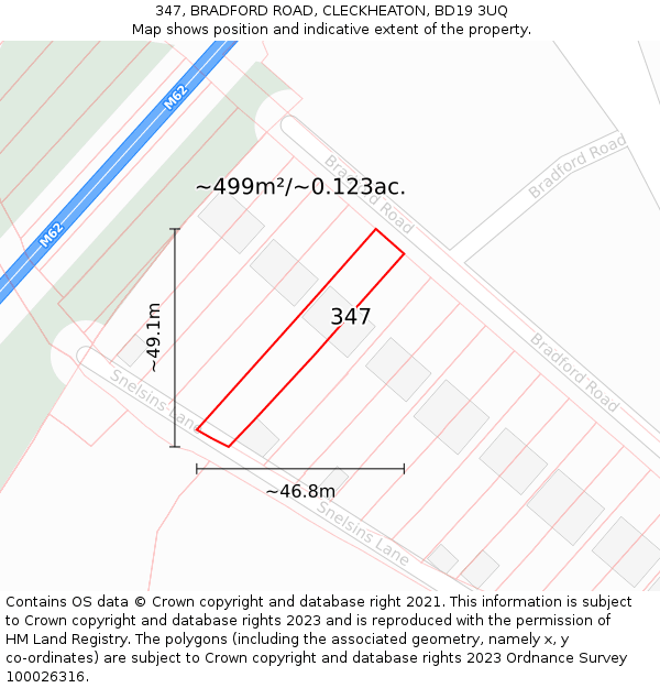 347, BRADFORD ROAD, CLECKHEATON, BD19 3UQ: Plot and title map