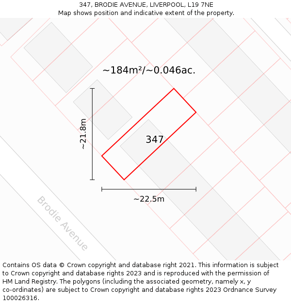 347, BRODIE AVENUE, LIVERPOOL, L19 7NE: Plot and title map