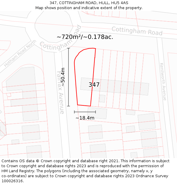 347, COTTINGHAM ROAD, HULL, HU5 4AS: Plot and title map