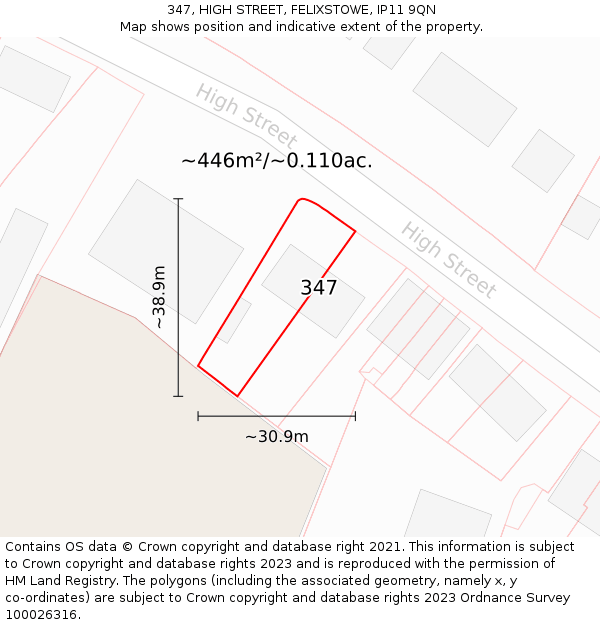 347, HIGH STREET, FELIXSTOWE, IP11 9QN: Plot and title map