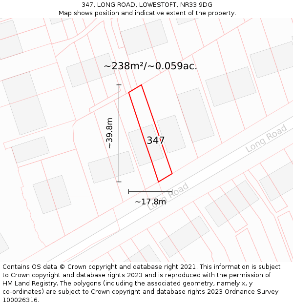 347, LONG ROAD, LOWESTOFT, NR33 9DG: Plot and title map