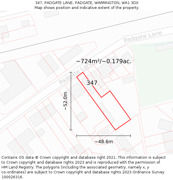 347, PADGATE LANE, PADGATE, WARRINGTON, WA1 3DX: Plot and title map