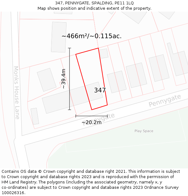 347, PENNYGATE, SPALDING, PE11 1LQ: Plot and title map