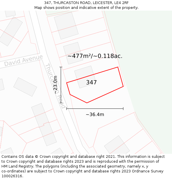 347, THURCASTON ROAD, LEICESTER, LE4 2RF: Plot and title map