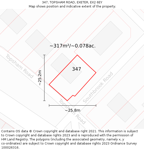 347, TOPSHAM ROAD, EXETER, EX2 6EY: Plot and title map