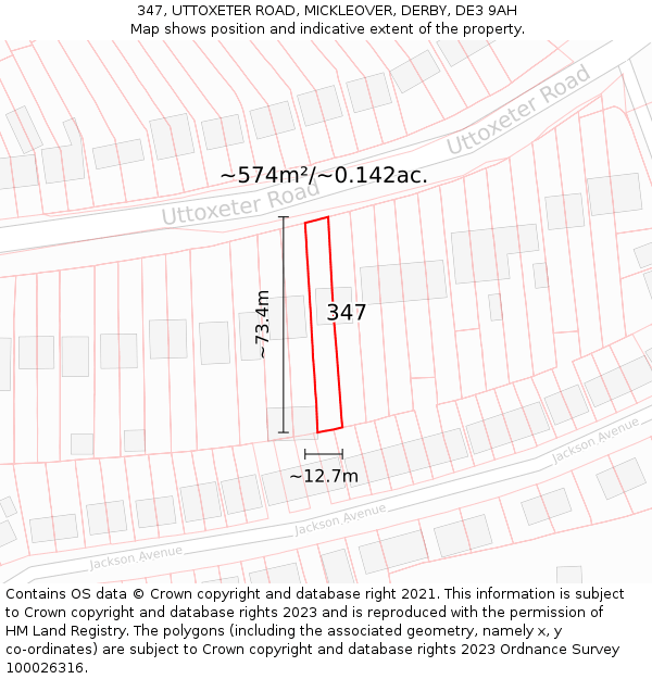 347, UTTOXETER ROAD, MICKLEOVER, DERBY, DE3 9AH: Plot and title map