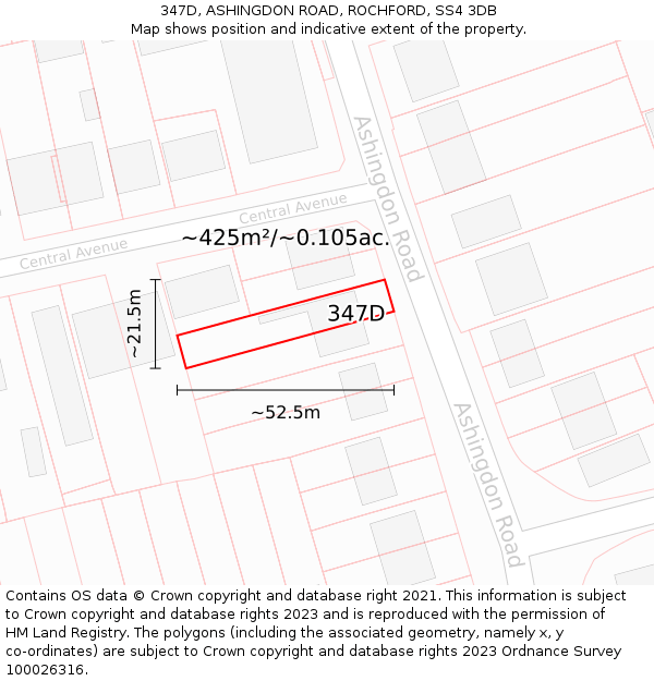 347D, ASHINGDON ROAD, ROCHFORD, SS4 3DB: Plot and title map