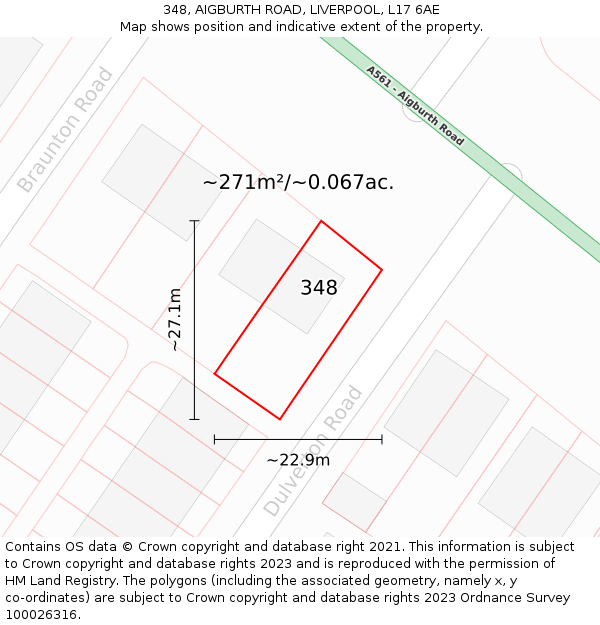 348, AIGBURTH ROAD, LIVERPOOL, L17 6AE: Plot and title map