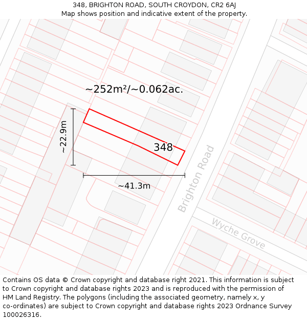 348, BRIGHTON ROAD, SOUTH CROYDON, CR2 6AJ: Plot and title map