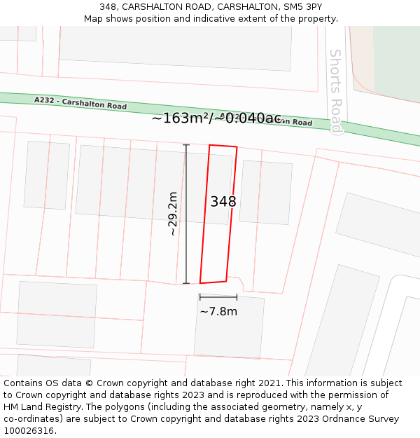 348, CARSHALTON ROAD, CARSHALTON, SM5 3PY: Plot and title map