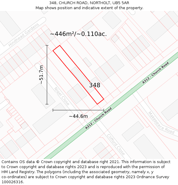 348, CHURCH ROAD, NORTHOLT, UB5 5AR: Plot and title map