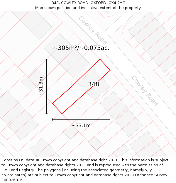 348, COWLEY ROAD, OXFORD, OX4 2AG: Plot and title map