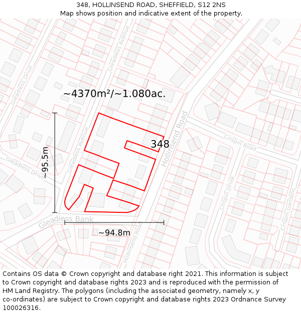 348, HOLLINSEND ROAD, SHEFFIELD, S12 2NS: Plot and title map