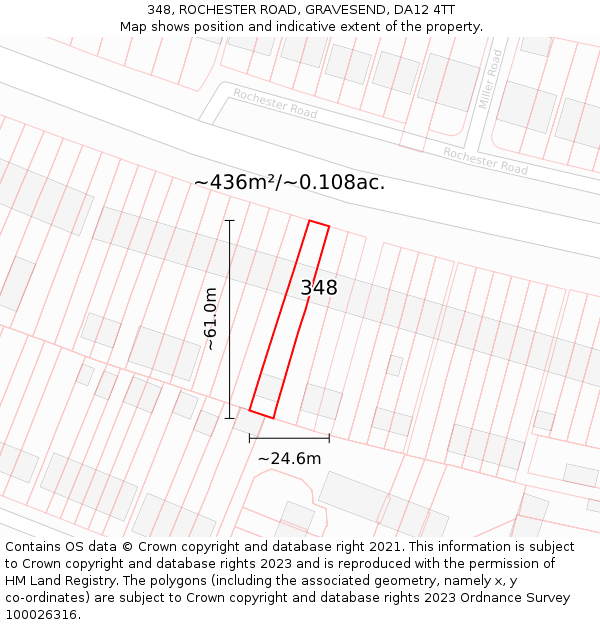 348, ROCHESTER ROAD, GRAVESEND, DA12 4TT: Plot and title map