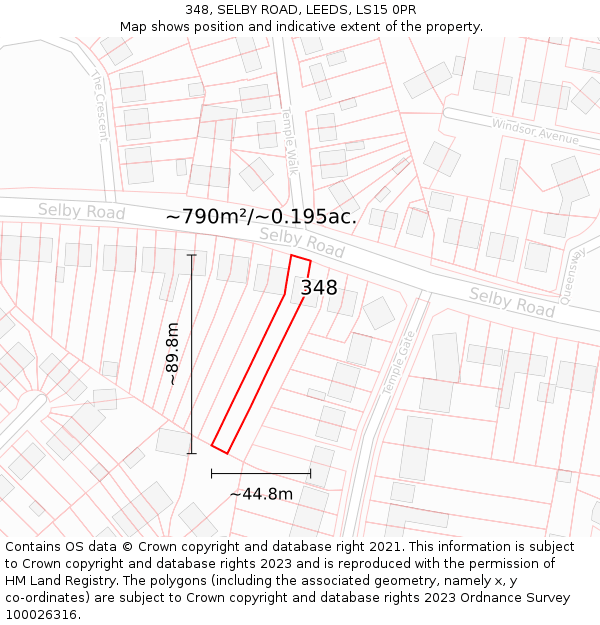 348, SELBY ROAD, LEEDS, LS15 0PR: Plot and title map