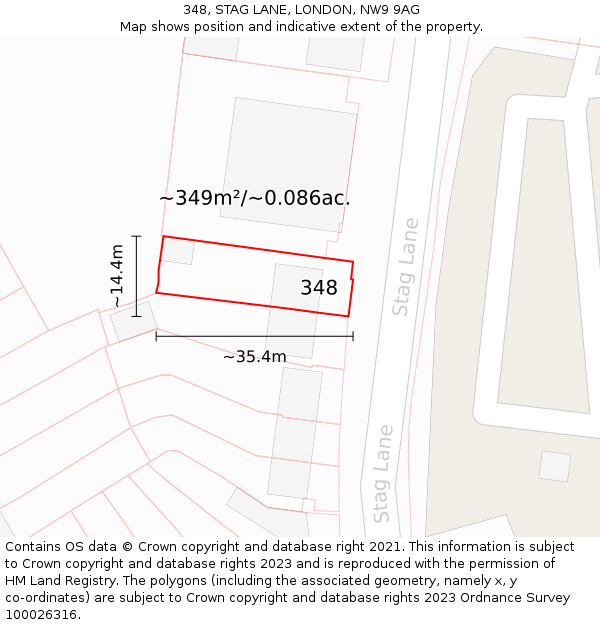 348, STAG LANE, LONDON, NW9 9AG: Plot and title map