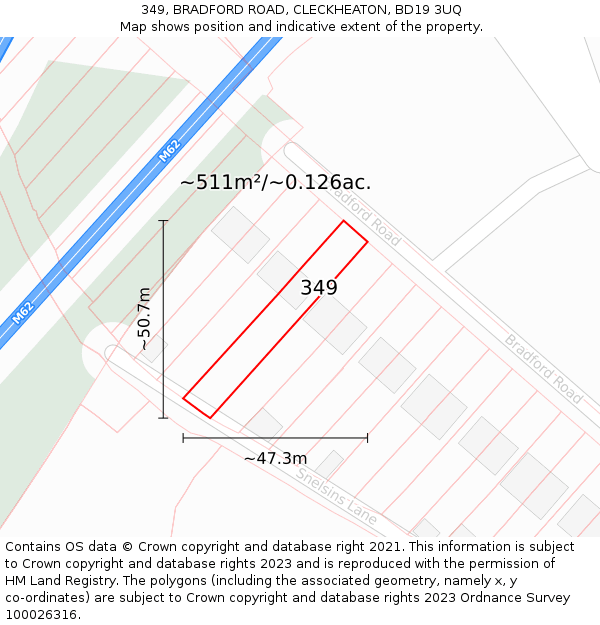 349, BRADFORD ROAD, CLECKHEATON, BD19 3UQ: Plot and title map