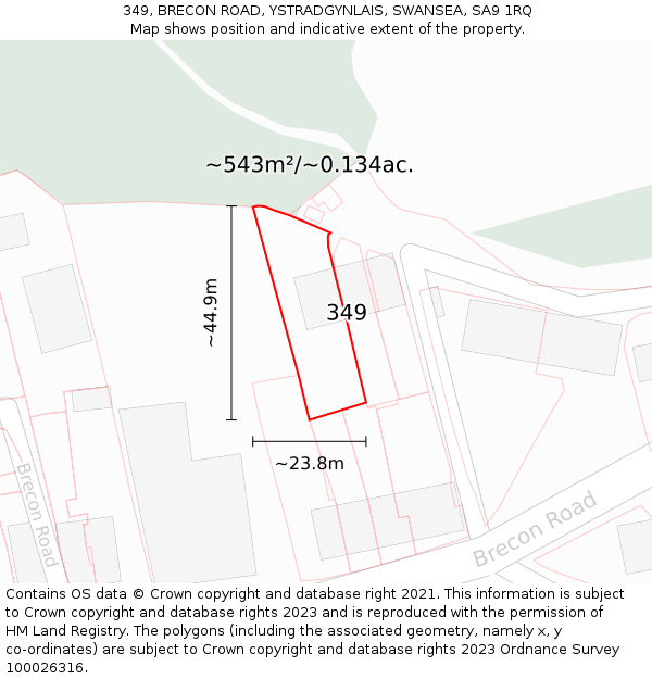 349, BRECON ROAD, YSTRADGYNLAIS, SWANSEA, SA9 1RQ: Plot and title map