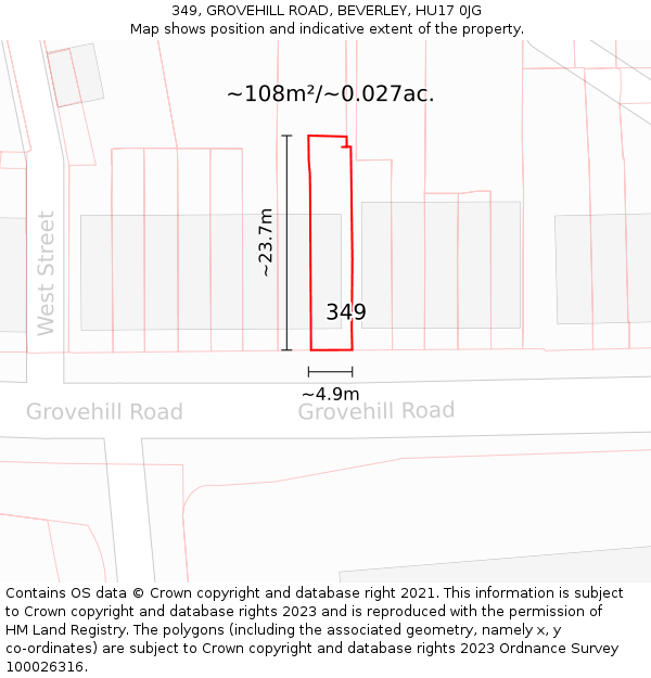 349, GROVEHILL ROAD, BEVERLEY, HU17 0JG: Plot and title map