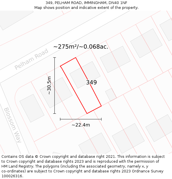 349, PELHAM ROAD, IMMINGHAM, DN40 1NF: Plot and title map