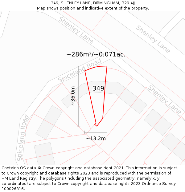 349, SHENLEY LANE, BIRMINGHAM, B29 4JJ: Plot and title map