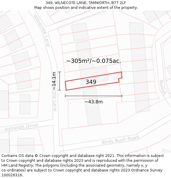 349, WILNECOTE LANE, TAMWORTH, B77 2LF: Plot and title map