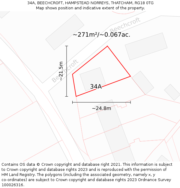 34A, BEECHCROFT, HAMPSTEAD NORREYS, THATCHAM, RG18 0TG: Plot and title map