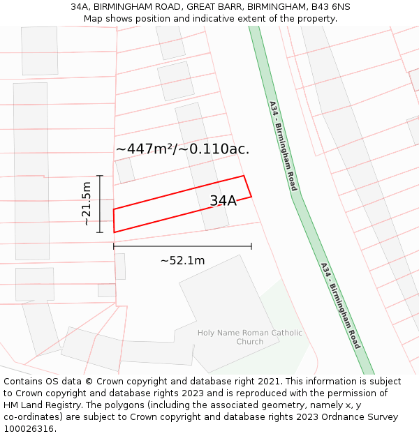 34A, BIRMINGHAM ROAD, GREAT BARR, BIRMINGHAM, B43 6NS: Plot and title map