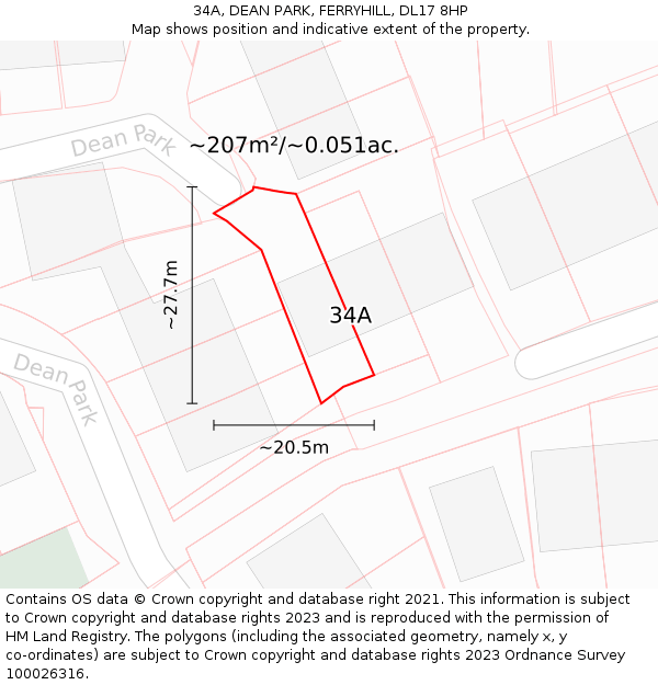 34A, DEAN PARK, FERRYHILL, DL17 8HP: Plot and title map