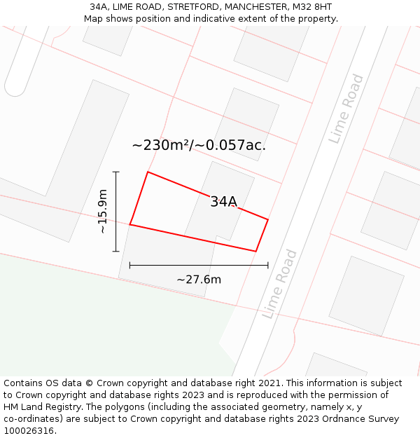 34A, LIME ROAD, STRETFORD, MANCHESTER, M32 8HT: Plot and title map