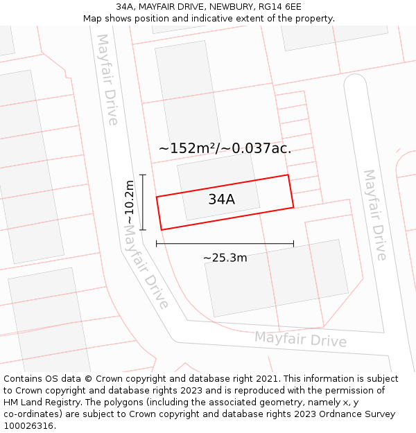 34A, MAYFAIR DRIVE, NEWBURY, RG14 6EE: Plot and title map