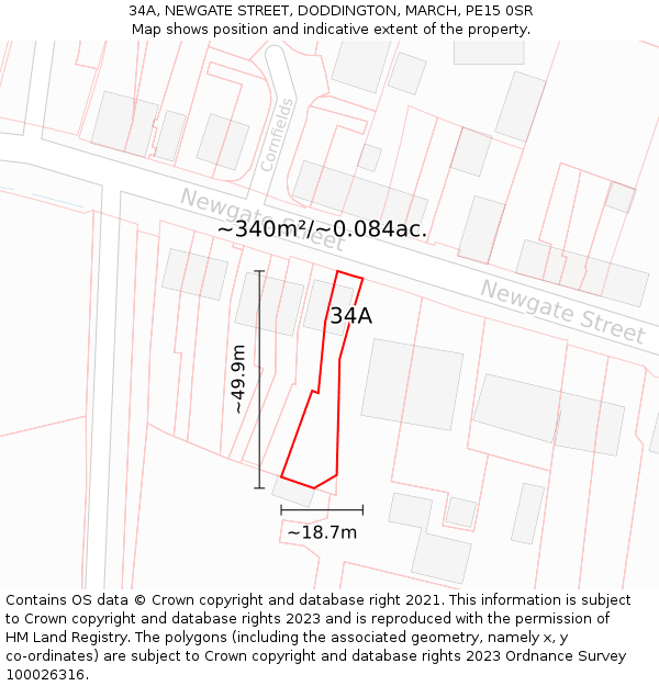 34A, NEWGATE STREET, DODDINGTON, MARCH, PE15 0SR: Plot and title map