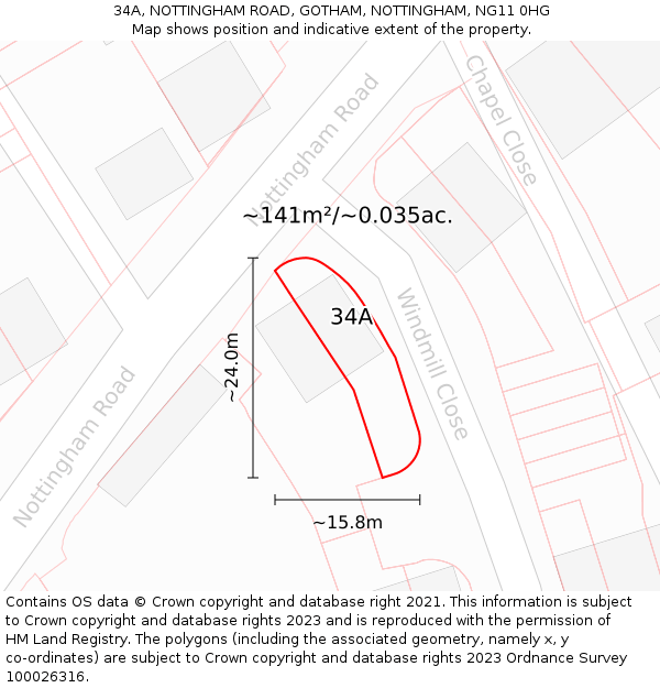 34A, NOTTINGHAM ROAD, GOTHAM, NOTTINGHAM, NG11 0HG: Plot and title map