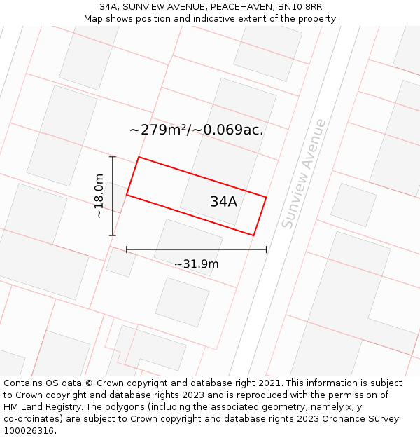 34A, SUNVIEW AVENUE, PEACEHAVEN, BN10 8RR: Plot and title map