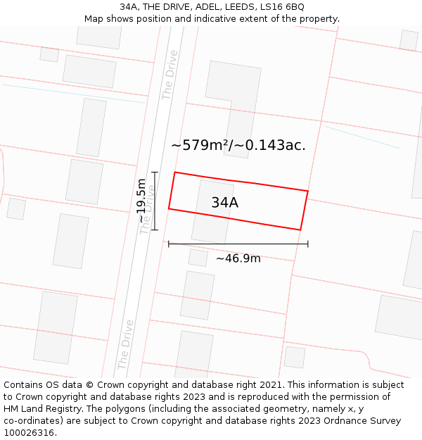 34A, THE DRIVE, ADEL, LEEDS, LS16 6BQ: Plot and title map