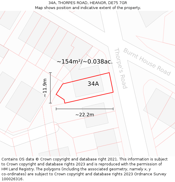 34A, THORPES ROAD, HEANOR, DE75 7GR: Plot and title map