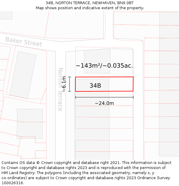 34B, NORTON TERRACE, NEWHAVEN, BN9 0BT: Plot and title map