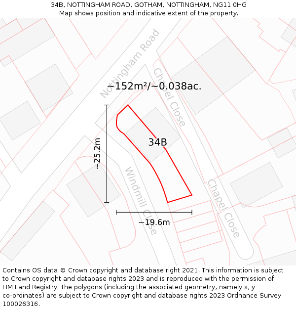 34B, NOTTINGHAM ROAD, GOTHAM, NOTTINGHAM, NG11 0HG: Plot and title map