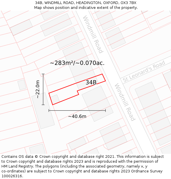 34B, WINDMILL ROAD, HEADINGTON, OXFORD, OX3 7BX: Plot and title map