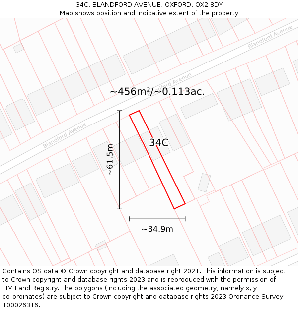 34C, BLANDFORD AVENUE, OXFORD, OX2 8DY: Plot and title map