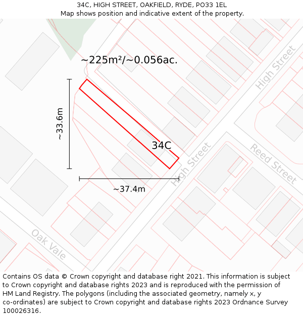 34C, HIGH STREET, OAKFIELD, RYDE, PO33 1EL: Plot and title map