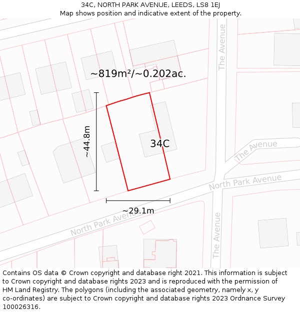 34C, NORTH PARK AVENUE, LEEDS, LS8 1EJ: Plot and title map