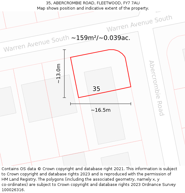 35, ABERCROMBIE ROAD, FLEETWOOD, FY7 7AU: Plot and title map