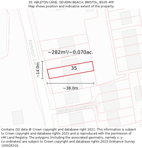 35, ABLETON LANE, SEVERN BEACH, BRISTOL, BS35 4PP: Plot and title map