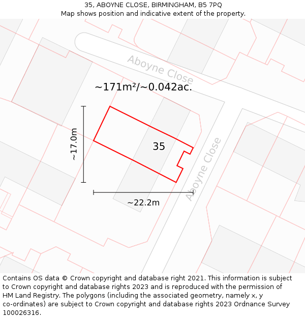 35, ABOYNE CLOSE, BIRMINGHAM, B5 7PQ: Plot and title map