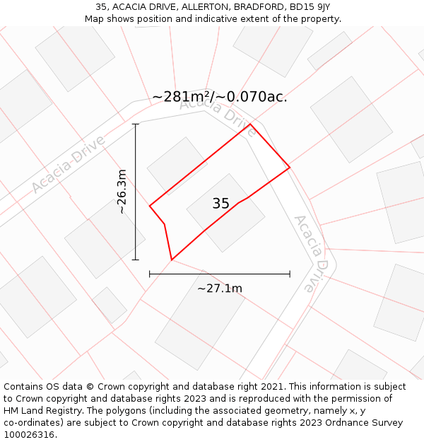 35, ACACIA DRIVE, ALLERTON, BRADFORD, BD15 9JY: Plot and title map