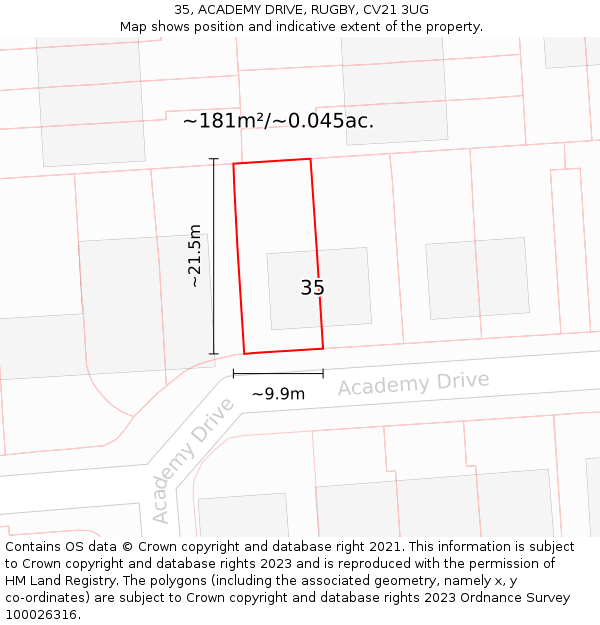 35, ACADEMY DRIVE, RUGBY, CV21 3UG: Plot and title map