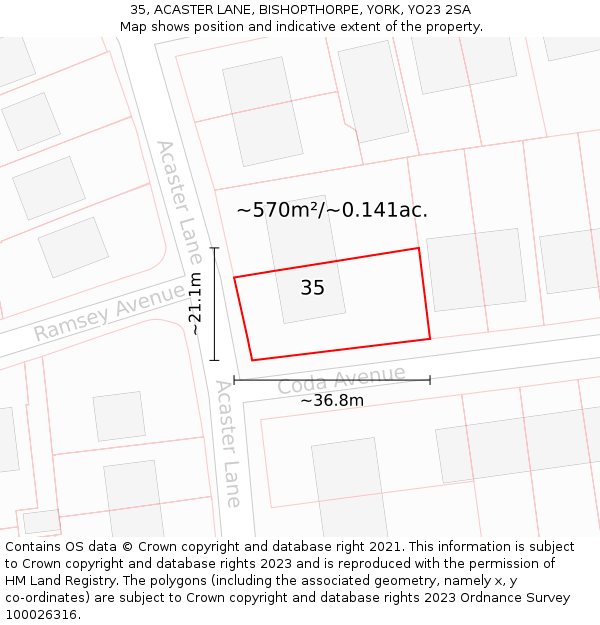 35, ACASTER LANE, BISHOPTHORPE, YORK, YO23 2SA: Plot and title map